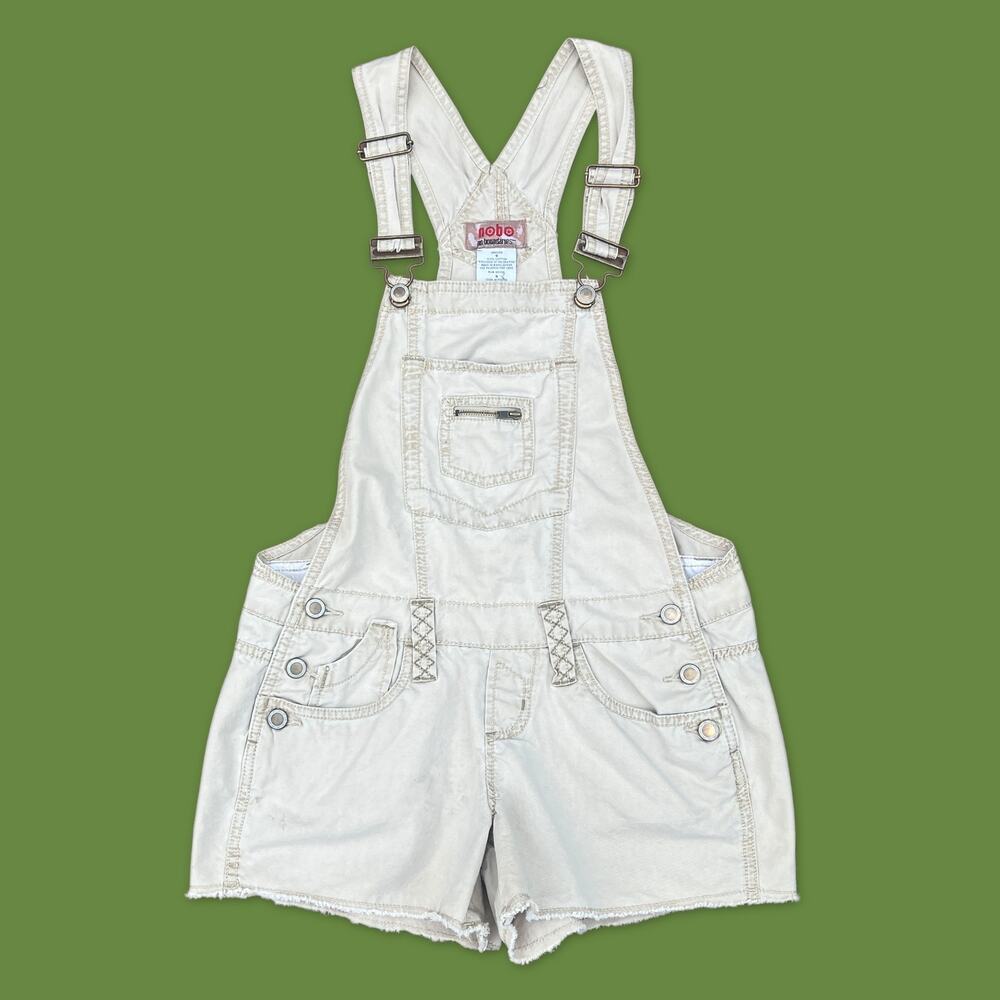 Y2K Khaki Overalls Shorts‎ Utility Cargo NOBO No Boundaries Tan - Size 9 Juniors